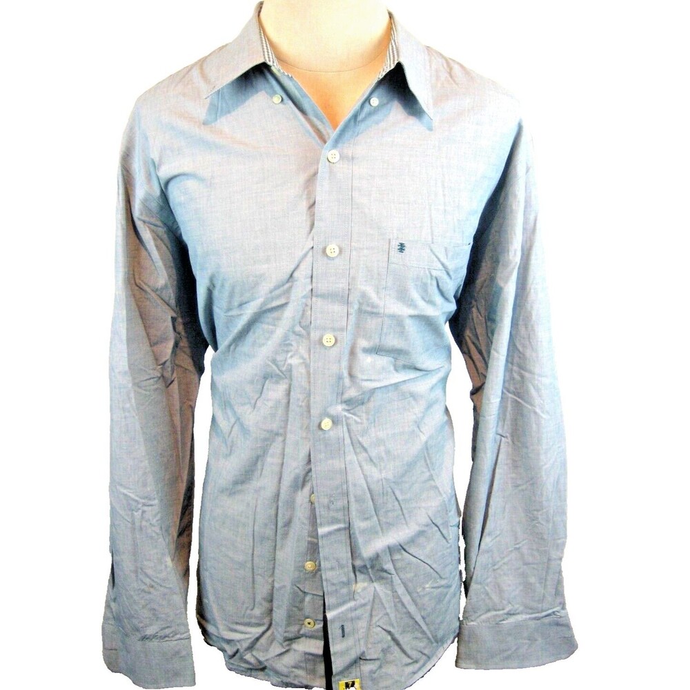 Mens Izod Blue Pinpoint LS Cotton Dress Shirt sz XLT